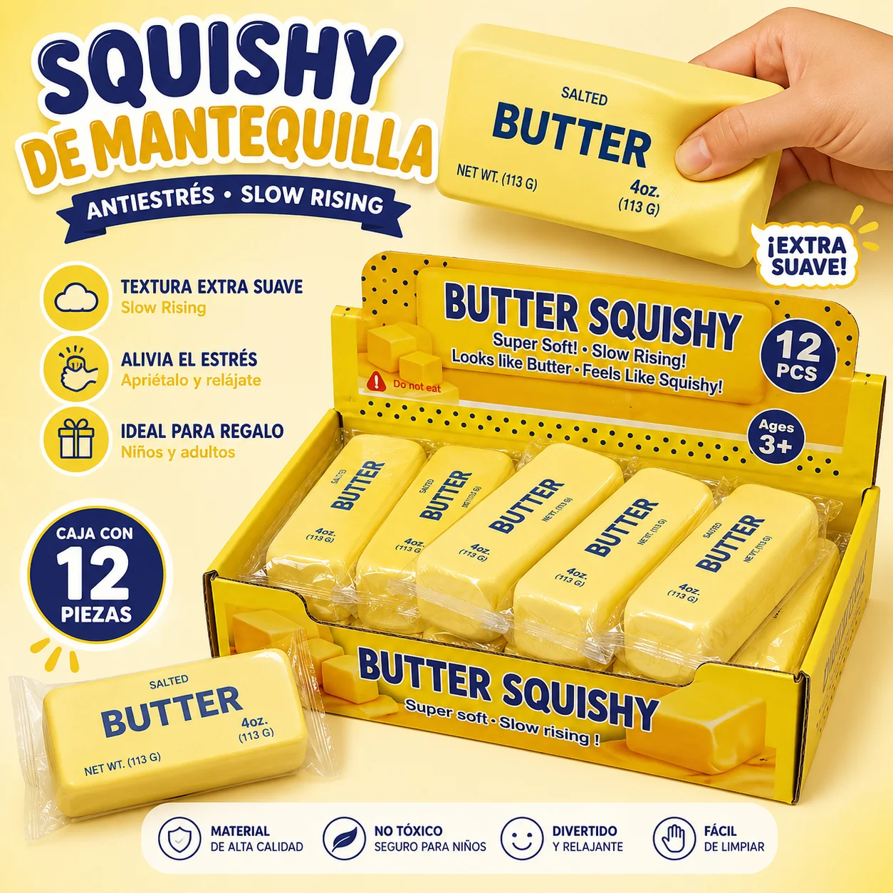 Squishy de Mantequilla Antiestrés – Caja con 12 Piezas