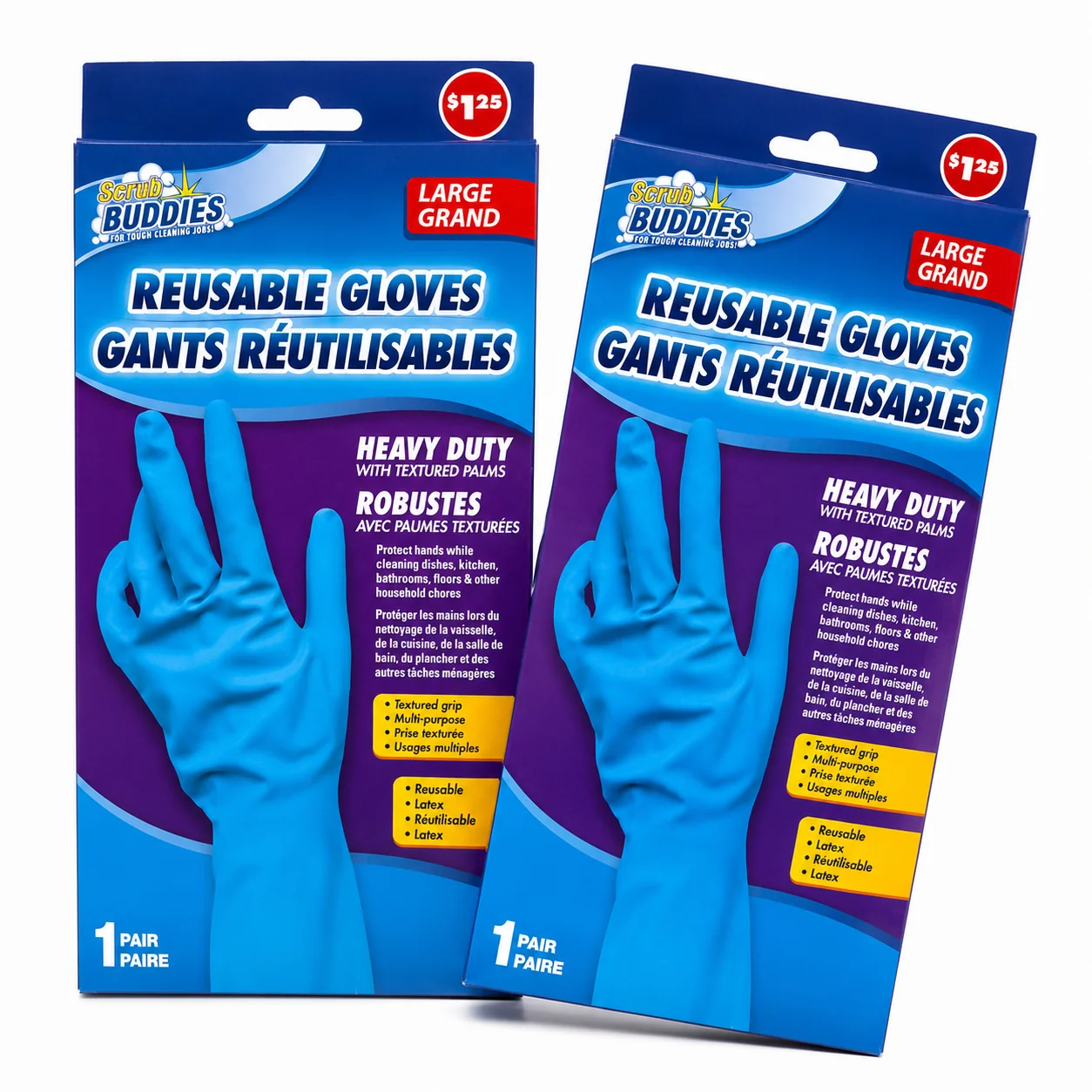 Par de guantes de limpieza azul y amarillo