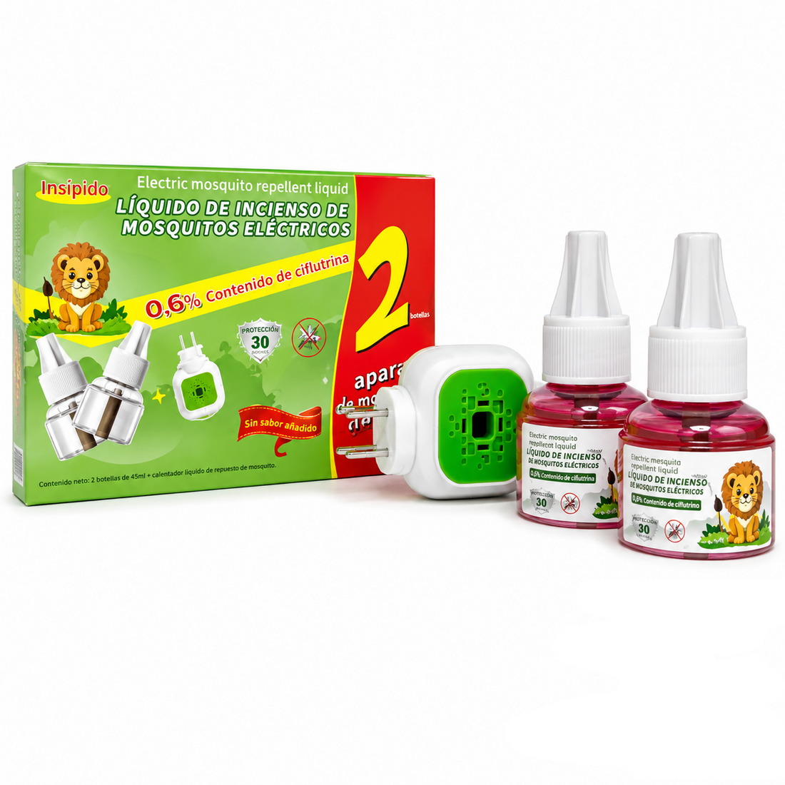 Aparato electrico repelente de mosquitos con 2 frascos