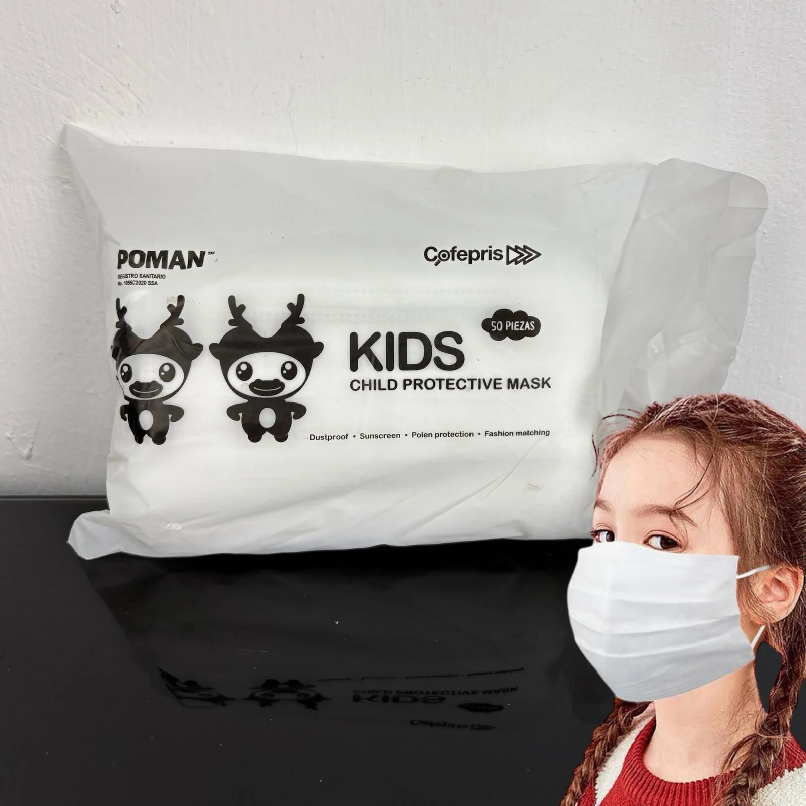 Paquete 50 Cubrebocas poman blanco niño